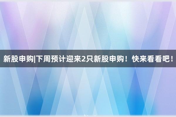 新股申购|下周预计迎来2只新股申购！快来看看吧！