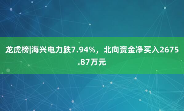 龙虎榜|海兴电力跌7.94%，北向资金净买入2675.87万元