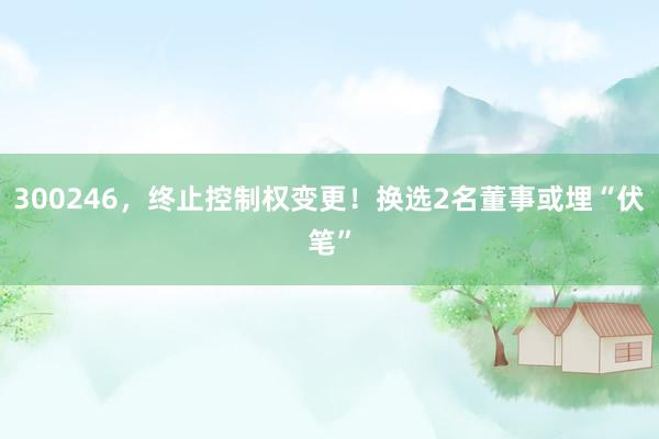 300246，终止控制权变更！换选2名董事或埋“伏笔”