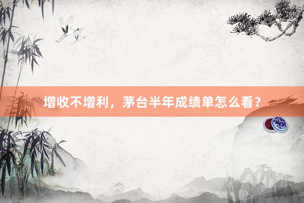 增收不增利，茅台半年成绩单怎么看？