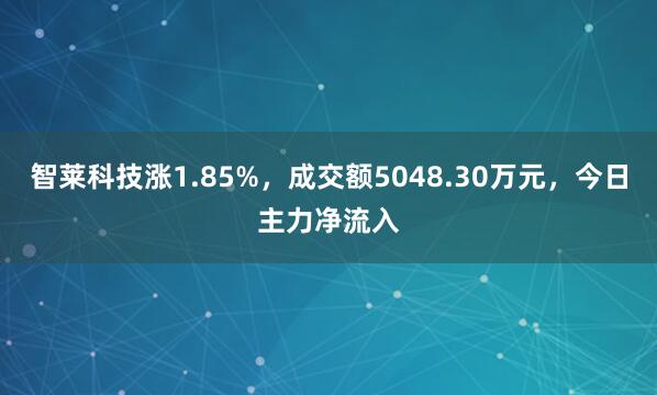 智莱科技涨1.85%，成交额5048.30万元，今日主力净流入