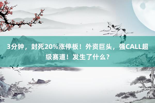 3分钟，封死20%涨停板！外资巨头，强CALL超级赛道！发生了什么？