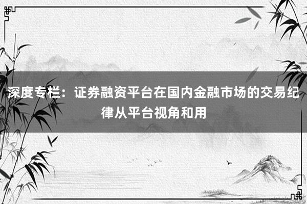 深度专栏：证券融资平台在国内金融市场的交易纪律从平台视角和用