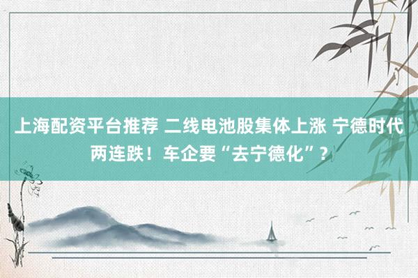 上海配资平台推荐 二线电池股集体上涨 宁德时代两连跌！车企要“去宁德化”？