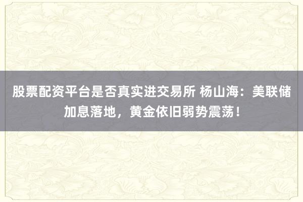 股票配资平台是否真实进交易所 杨山海：美联储加息落地，黄金依旧弱势震荡！