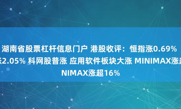 湖南省股票杠杆信息门户 港股收评：恒指涨0.69% 科指涨2.05% 科网股普涨 应用软件板块大涨 MINIMAX涨超16%